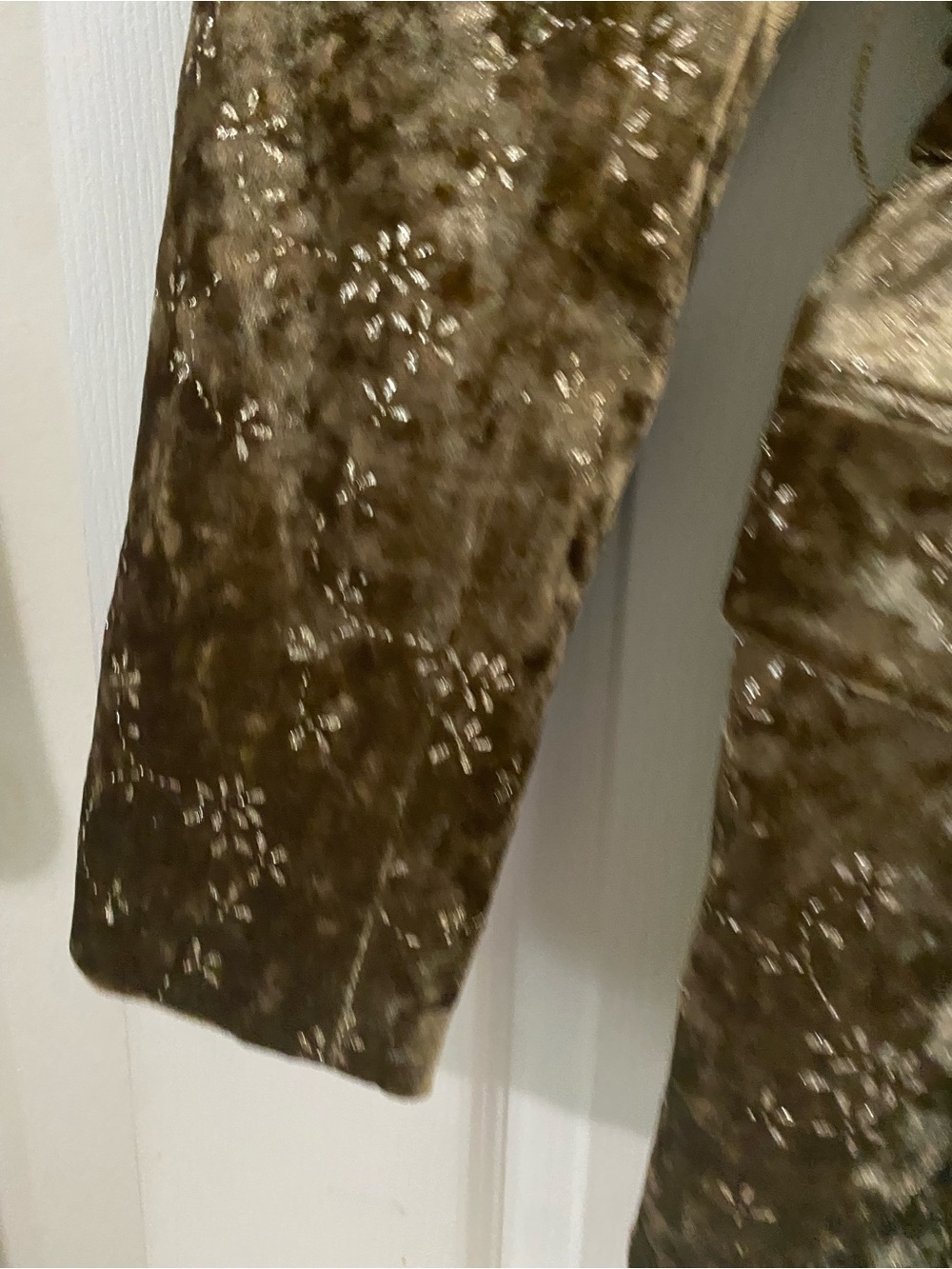 Zara Metallic Thread Crushed Velvet Tie-Waist Old Money Blazer Jacket Gold L - Picture 15 of 16